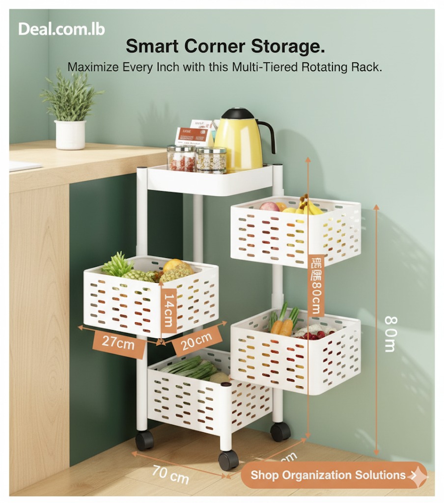 عربة تخزين دوارة 4 طبقات | Rotating Storage Trolley
